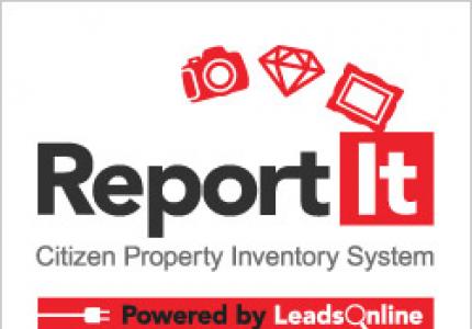 Report it Logo and teaser that reads: Citizen Property Inventory System. Safe. Secure. Free.