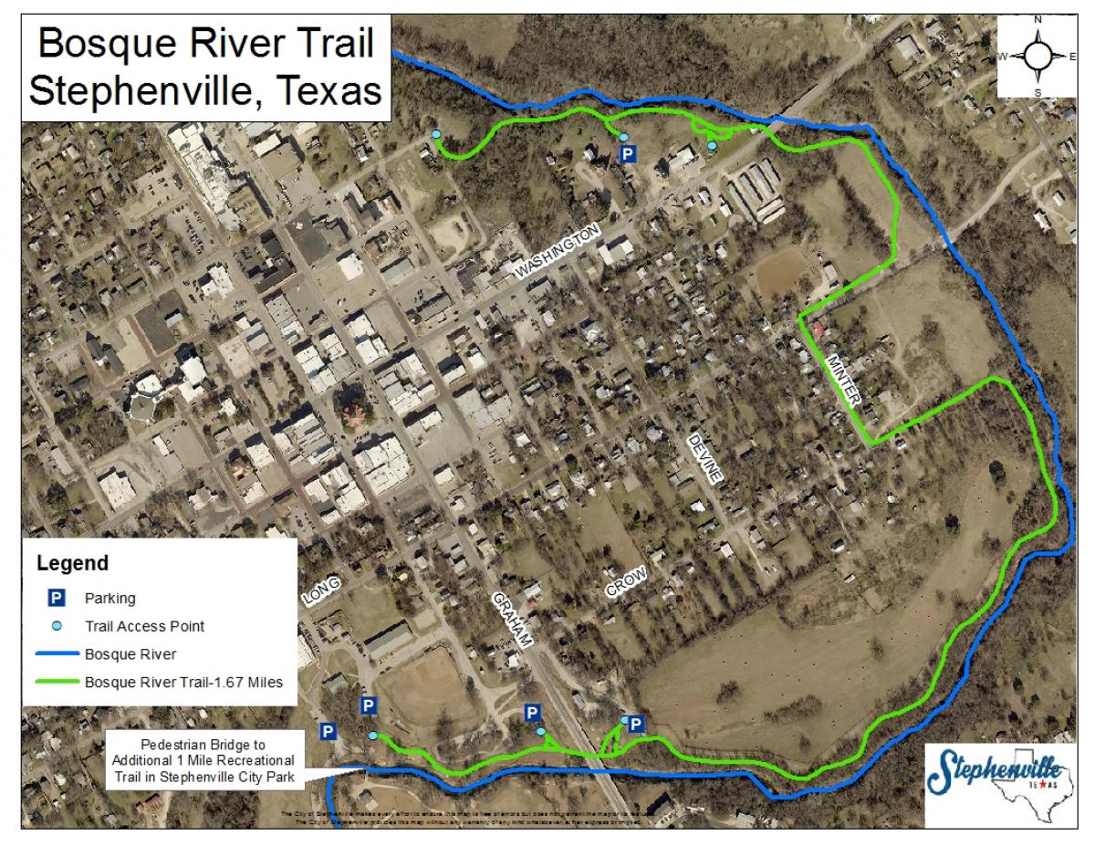 Satellite map of the Bosque River Trail