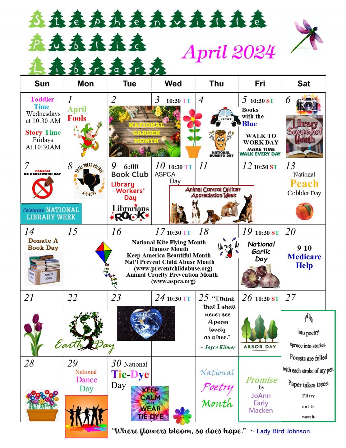Calendar for the month of April